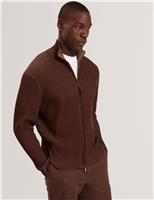 Textured Funnel Neck Knitted Jacket