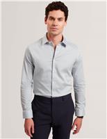 Ted Baker Regular Fit Cotton Rich Geometric Luxury Shirt Blue