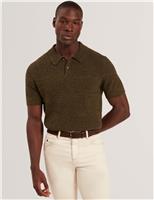 Ted Baker Wool Rich Textured Knitted Polo Shirt Brown