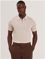 Ted Baker Lyocell Rich Half Zip Knitted Polo Shirt Cream