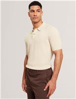 Ted Baker Cotton Blend Textured Knitted Polo Shirt Natural