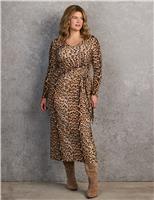 Animal Print Tie Front Midi Wrap Dress