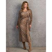 Live Unlimited London Animal Print Tie Front Midi Wrap Dress Brown