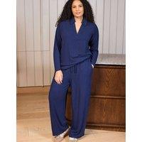 Live Unlimited London Supersoft Ribbed Drawstring Wide Leg Joggers Navy