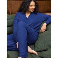 Live Unlimited London Ribbed Collared V-Neck Top Navy