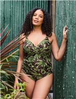 Live Unlimited London Tummy Control Palm Print Padded Tankini Top Green