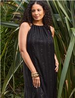 Live Unlimited London Metallic Halter Neck Maxi Tiered Dress Black