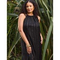 Live Unlimited London Metallic Halter Neck Maxi Tiered Dress Black