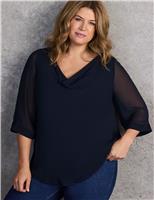 Cowl Neck Sheer Sleeve Blouse