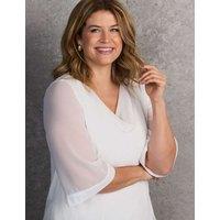 Live Unlimited London Cowl Neck Sheer Sleeve Blouse Ivory