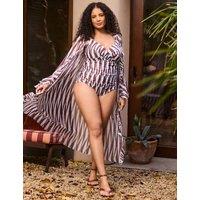 Live Unlimited London Printed Ruffle Trim Kaftan Brown