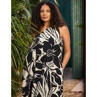 Live Unlimited London Floral One Shoulder Maxi Beach Dress Black
