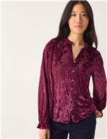 Velvet Floral V-Neck Blouse