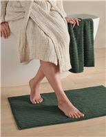 Bedfolk Pure Cotton Ribbed Bath Mat Dark Green