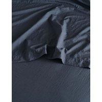 Bedfolk Washed Cotton 300 Thread Count Flat Sheet Navy