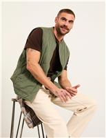 FatFace Pure Cotton Quilted Gilet Khaki