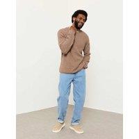 FatFace Pure Cotton Textured Crew Neck Jumper Brown