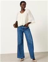 FatFace Embroidered V-Neck Scallop Trim Blouse Ivory