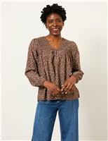 Cotton Blend Ditsy Floral Blouse with Linen