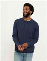 Pure Cotton Textured Henley T-Shirt