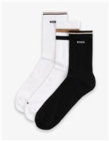 3 Pack Logo Stripe Cotton Blend Quarter Socks