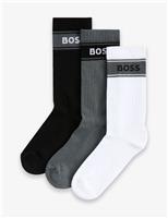3 Pack Stripe Cotton Rich Ribbed Quarter Socks