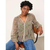 FatFace Floral Button Through Blouse Green Mix