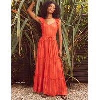 RO&ZO Sparkly V-Neck Ruffle Maxi Tiered Dress Orange Mix