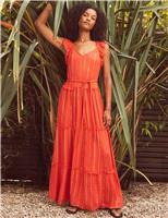 Sparkly V-Neck Ruffle Maxi Tiered Dress