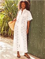 Pure Cotton Embroidered Midaxi Shirt Dress