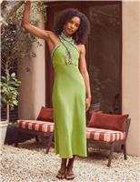 Cotton Blend Fringed Midaxi Column Dress with Linen