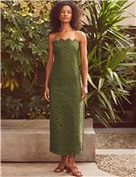 RO&ZO Pure Cotton Broderie Strappy Midaxi Column Dress Dark Green Mix