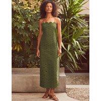 RO&ZO Pure Cotton Broderie Strappy Midaxi Column Dress Dark Green Mix