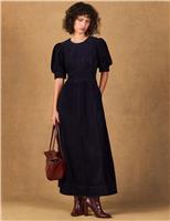 Pure Cotton Cord Puff Sleeve Midaxi Dress