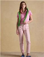 Joules Mid Rise Striped Slim Straight Leg Jeans Pink Mix