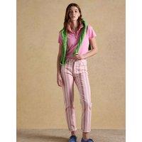 Joules Mid Rise Striped Slim Straight Leg Jeans Pink Mix