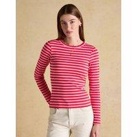 Joules Cotton Rich Striped Ribbed Top Pink Mix