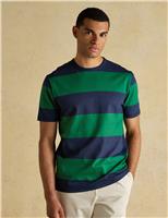 Joules Pure Cotton Striped Crew Neck T-Shirt Green Mix