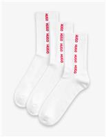 3 Pack Logo Tape Cotton Blend Ribbed Socks