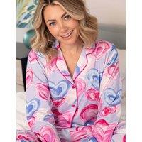 Cyberjammies Valentines Cotton Modal Heart Print Revere Pyjama Top Pink Mix