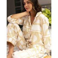 Cyberjammies Fable and Eve Cotton Modal Geometric Wide Leg Pyjama Set Cream Mix