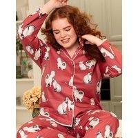 Cyberjammies Cotton Modal Cat Print Revere Pyjama Top Red Mix