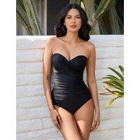 Miraclesuit Rock Solid Madrid Underwired Padded Firm Tummy Control Smoothing Bandeau Swimsuit Black