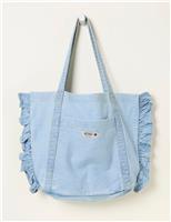 Pure Cotton Denim Frill Tote Bag