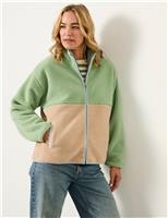 FatFace Colour Block Zip Up Fleece Jacket Green Mix