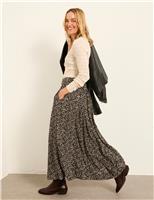Printed Button Front A-Line Midi Skirt