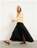 Pure Cotton Side Split Midi A-Line Skirt