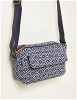 Canvas Geometric Zip Detail Camera Bag