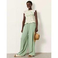 FatFace Drawstring Wide Leg Palazzo Trousers Green