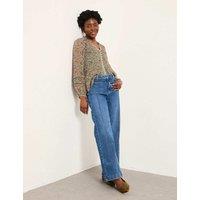 FatFace Mid Rise Crease Front Flared Jeans Blue Denim
